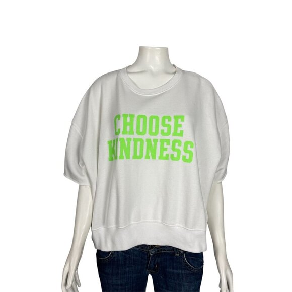 PINK Victoria's Secret Short Sleeve Sweatshirt Large White Choose Kindness Crop - Picture 1 of 7